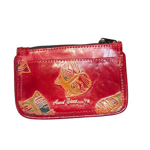 Laurel Burch Leather Cat Key Holder Wallet Folk Art Genuine Leather Vintage